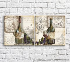 Белое и красное вино на фоне бочек, винтаж, диптих