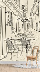 Cafenea stradală cu mese și scaune