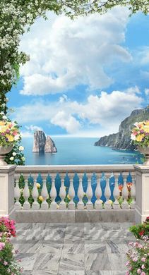 Vedere cu arc de frescă de pe balcon, ocean și insule