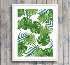 Afiș verde cu frunze de plante tropicale, acuarelă