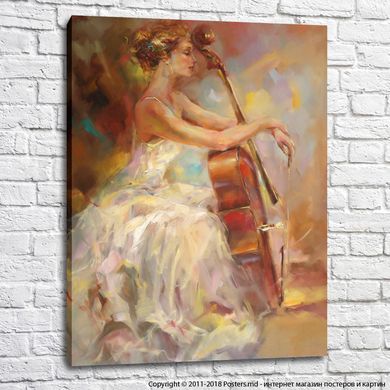 Fată într-o rochie albă și violoncel