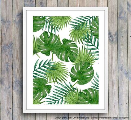 Afiș verde cu frunze de plante tropicale, acuarelă